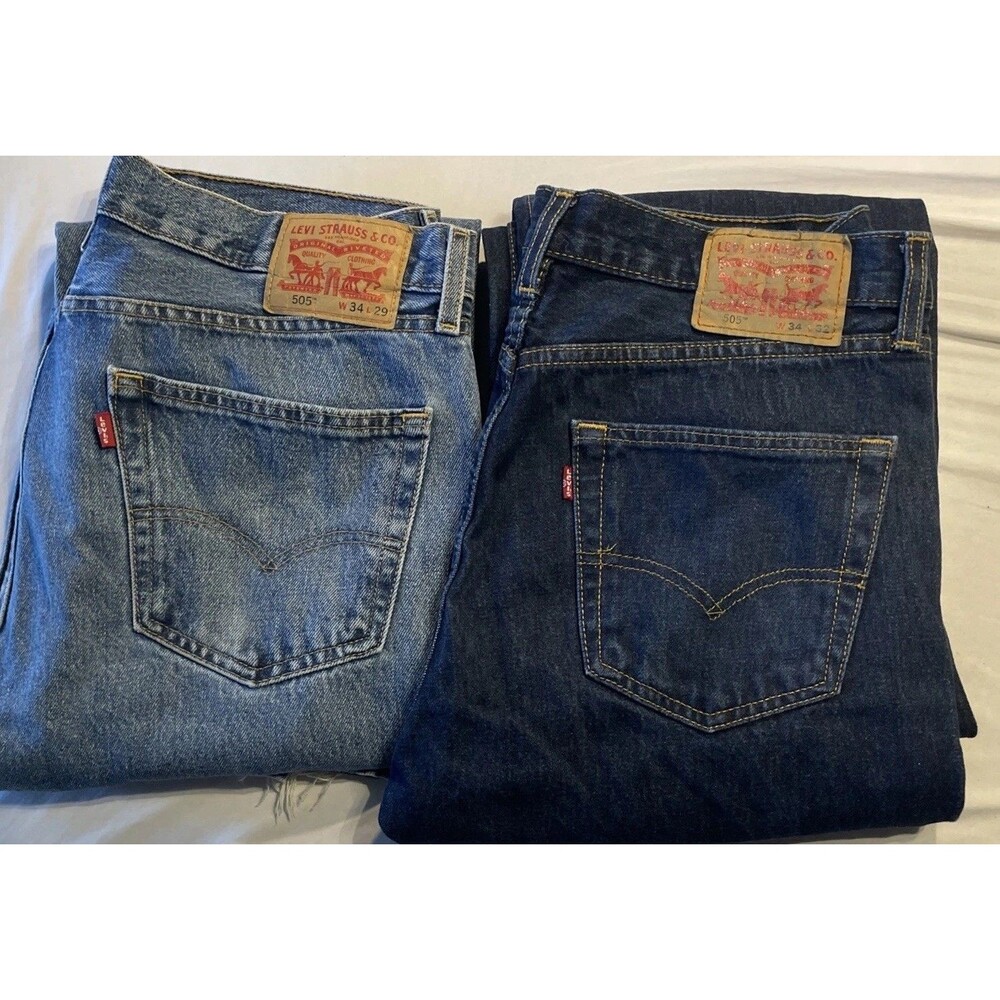 Leviβs 505 Jeans 2-Pair Lot Menβs Blue & Navy Denim Straight Leg (34 x 32/29)
